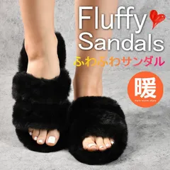 【もふもふ感】サンダル ファーサンダル スリッパ ふわもこ レディース 室内外兼用 あったか 韓国風ファッション おしゃれ 秋冬 7986614 (ブラック)