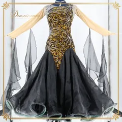 社交ダンス 衣装 スタンダード ドレス ワンピース スタンダードドレス フロート フリル レース ベロア 高級感 上品 ダンス パーティ 発表会 ブラック系 ベージュ系 フォーマル ドレスアップ おしゃれ モダン スタイリッシュ エレガント シンプル 競技会