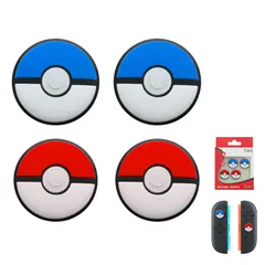 【4個セット】For Switch 2/Switch 2 Pro スティックカバー Mocasa アナログスティックカバー スイッチ ジョイコン 保護カバー ボタンカバー 耐衝撃 滑り止め 可愛い おしゃれ 修理 交換 純正（精霊ボール ブルー + レッド）