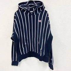 【3点以上まとめ買いで20%OFF】古着 used　00s　champion　チャンピオン　リバースウィーブ　スウェットパーカー/フーディー　ストライプ　紺　ネイビー　XLサイズ