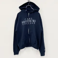 【3点以上まとめ買いで20%OFF】古着 used　champion　チャンピオン　フルジップスウェットパーカー/フーディー　カレッジプリント　紺　ネイビー　Mサイズ