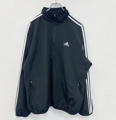 【3点以上まとめ買いで20%OFF】古着 used　adidas　アディダス　プルオーバージャケット　ハーフジップ　黒　ブラック　Mサイズ