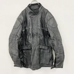 【3点以上まとめ買いで20%OFF】古着 used　DRES　レザージャケット　ダブルライダースジャケット　ベルト付き　黒　ブラック　XXLサイズ