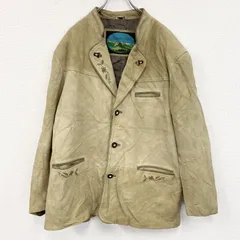 【3点以上まとめ買いで20%OFF】古着 used　レザーテーラードジャケット/革ジャン　刺繍　ベージュ　58サイズ