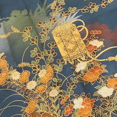 付下げ 本金箔 金彩 流水に花 一つ紋 訪問着 正絹 着物 MK-792