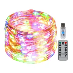 LEDイルミネーションライト ジュエリーライト 100球 10m 電池式 リモコン付 8モード 点滅 点灯 タイマー機能 防水 防塵仕様 屋外 室内 ガーデンライト 正月 クリスマス 結婚式 飾り ストリングライトー (USB式 2個)
