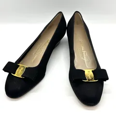 【未使用】Salvatore Ferragamo サルヴァトーレフェラガモ パンプス ヴァラリボン ゴールド金具 スエード ブラック 6C