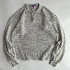 80s/TOMMY HILFIGER/トミーヒルフィガー/ポロニット/襟付き/ガンジーセーター/ハーフボタン/メランジ/プルオーバー/XL/ホワイトグレー/jmapleのサムネイル