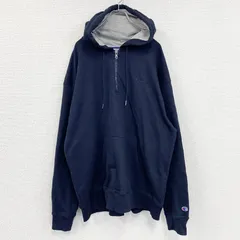 【3点以上まとめ買いで20%OFF】古着 used　Champion　チャンピオン　ハーフジップスウェットパーカー/フーディー　紺　ネイビー　XXLサイズ