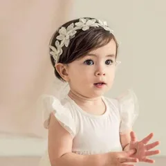 ベビー　ヘアバンド　花冠　結婚式　1歳　ハーフバースデー　月齢フォト　レース　白　ホワイト　100日祝い　お食い初め　ニューボーンフォト　誕生日　フォト　新品