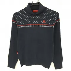 ルコックゴルフ タートルネックセーター ネイビー×白 胸上総柄 ウール混 ニット レディース S ゴルフウェア le coq sportif