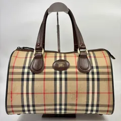 BURBERRY バーバリー ボストンバッグ ハンドバッグ トートバッグ ノバチェック ホースロゴ シャドーホース ヴィンテージ ベージュ ブラウン 茶色 キャンバス レザー