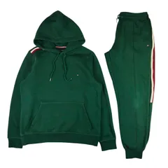 良品★TOMMY HILFIGER・トミーヒルフィガー メンズ ブランドアイコン刺繍 星条旗カラーライン スウェット素材 裏起毛 プルオーバーパーカー セットアップ(L/M)メンズセットアップ 秋冬物 カジュアル アウター