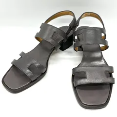 【未使用】HIROFU ヒロフ サンダル レザー スクエアトゥ バックストラップ グレー系 22.5cmのサムネイル