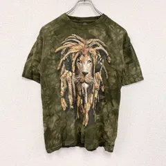 【3点以上まとめ買いで20%OFF】古着 used　THE MOUNTAIN　ザマウンテン　半袖アニマルプリントTシャツ　タイダイ柄　カーキ　XLサイズ