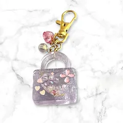 ハート×鍵のシェイカーキーホルダー（クリアパープル）