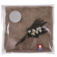 新品 タオルハンカチ 今治 オリジナルギフトセット ギフトB ミニブーケ コサージュ付き ハンドタオル ミニタオル 小さめ 25×25 タオル地ハンカチ（ブラウン）