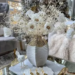 フラワーベース 花瓶 デコレーション フラワーアレンジメント 花 ブーケ ドライフラワー インテリア リビングルーム 玄関 ゴールド 大きめ セラミック エレガント 結婚式 プレゼント 4-7