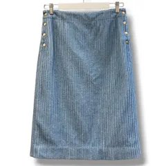 Drawer ドゥロワー ユナイテッドアローズ リブサイドボタンスカート サイズ38 水色 NO 6524-299-1129 ひざ丈 Iライン バッグスリット made in Japan 日本製 レディース 秋 ゴーゴー古着マルイ草加店2341