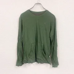 【3点以上まとめ買いで20%OFF】古着 used　DIESEL　ディーゼル　長袖Tシャツ　ポケット付き　メタルパーツ付き　緑　グリーン　2XLサイズ