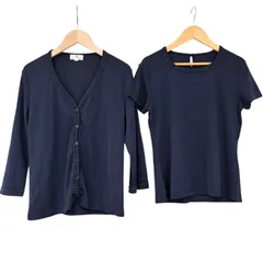 Z1586  courreges  クレージュ　アンサンブル　七分袖カーディガン　半袖トップス　ビーズ　ネイビー　レディース　サイズ40