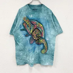 【3点以上まとめ買いで20%OFF】古着 used　THE MOUNTAIN　ザマウンテン　半袖プリントTシャツ　アニマルT　タイダイ　水色　ライトブルー　XLサイズ