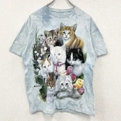 【3点以上まとめ買いで20%OFF】古着 used　THE MOUNTAIN　ザマウンテン　半袖プリントTシャツ　アニマルT　タイダイ　水色　ライトブルー　Lサイズ
