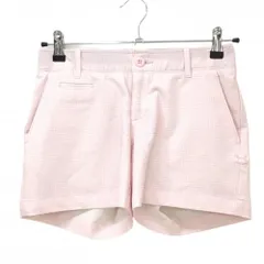 【超美品】アンダーアーマー ショートパンツ 白×ピンク 千鳥柄 ロゴ刺しゅう レディース O ゴルフウェア UNDER ARMOUR