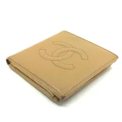 【美品・シール有】CHANEL シャネル／キャビアスキン  ココマーク 二つ折り財布／レザー／イエロー