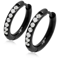 【在庫処分】[Adelina Style] フープピアス 人気 幅2.5mm つけっぱなし ラインストーン キュービックジルコニア 18G 1ペア メンズ レディース リング ピアス サージカルステンレス 金属アレルギー対応 両耳