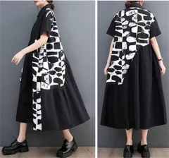 シャツ ワンピース 即購入OK レディース 夏 半袖 ワンピース 体型カバー ゆったり オシャレ ドレス プリント パッチワーク カジュアル シン