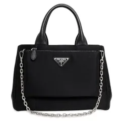 プラダ 三角ロゴプレート チェーン ハンドバッグ テスート ナイロン レザー ネロ ブラック シルバー金具 1BG364 PRADA（未使用　展示品）