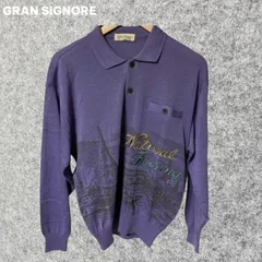 GRAN SIGNORE  紫の長袖ポロシャツ ヴィンテージ レトロ 自然刺繍入り Fサイズのサムネイル