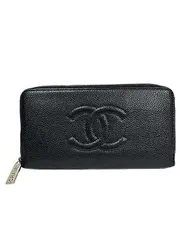 【中古】CHANEL シャネル 財布 キャビアスキン ココマーク ラウンドファスナー 長財布 A50071  ブラック系＿S06＿セルモアから出品＿s-0028-r06