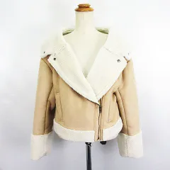 ヘザー Heather ライダースジャケット 長袖 ショート丈 ムートン調 ストレッチ F ベージュ ※EKMのサムネイル