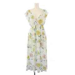 ジェラートピケ gelato pique ルームウェア フレアワンピース ミモレ ロング Vネック ノースリーブ ストレッチ 花柄 F 水色 ライトブルー /BB