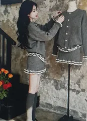 (海外配送)ニット カーディガン スカート セットアップ グレー