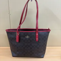 ◎ COACH コーチ F58292 シティ トートバッグ シグネチャー PVC レザー ブラウン×レッド