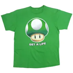 【XL】00s 海外限定 スーパーマリオブラザーズ 1up キノコ GET A LIFE Tシャツ 緑 マリオ