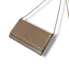 VALENTINO GARAVANI チェーンウォレット　ミニショルダーバッグ　ロックスタッズ　レザー　ピンクベージュ