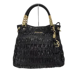MICHAEL KORS(マイケルコース) ハンドバッグ - 黒×ゴールド ギャザー レザー