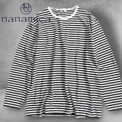 nanamica ナナミカ 日本製 Stripe  L/S Tee ドライタッチ コットン混ジャージー 裏毛編み天竺 ボーダー柄 クルーネック 長袖 Tシャツ カットソー SUHS423 定価1.5万 ブラック ホワイト  ▲040▼50917w07