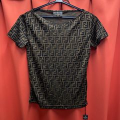 FENDI ヴィンテージ ズッカ柄 FF柄 パイル地 ポロシャツ FENDI ズッカ柄 パイル ポロシャツ 40 ブラック フェンディ イタリア製