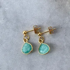 気持ちを軽くするアマゾナイト　雫ピアス　マロンファセットカット　イヤリング変更可