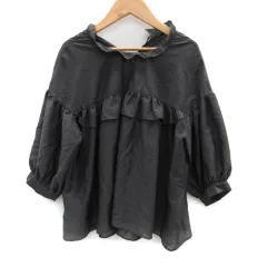 ビス ViS ティアードシャツ ブラウス 七分袖 フリル リボン F グレー /SM8