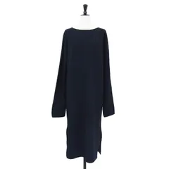 GALERIE VIE ギャルリー ヴィー ワンピース ネイビー 紺 サイズ:36(9号) | ウール カシミヤ リブ ボートネック ワンピース | ニット ロング 長袖 Iライン | トップス セーター ドレス【レディース】【中古】