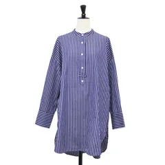 SACRA サクラ シャツ ブルー×ホワイト 青白 サイズ:38(M) | 23春夏 ストライプ チュニック フレア シャツ / ブラウス | 長袖 バンドカラー オーバーサイズ コットン | トップス | 日本製【レディース】【中古】のサムネイル