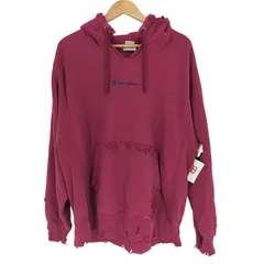 チャンピオン Champion 復刻 青タグ REVERSE WEAVE リバースウィーブ  目有り ロゴ 刺繍 リメイク ダメージ ボロ プルオーバー パーカー フーディー メンズ  2XL