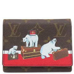 ルイヴィトン LOUIS VUITTON 三つ折り財布 ポルトフォイユ ヴィクトリーヌ モノグラムキャンバス モノグラム×レッド ゴールド金具 茶 シロクマ ホワイトベア コンパクト財布  M62090  NZ3177 【保存袋】【中古】