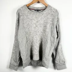 トミーヒルフィガー TOMMY HILFIGER ニットセーター  トップス 無地 長袖 ウール混 ライトグレー S